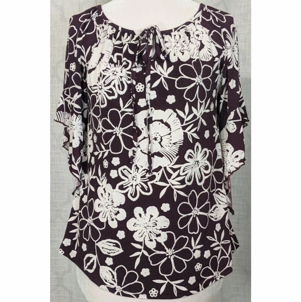 Dark Maroon and White Flower Print Blouse